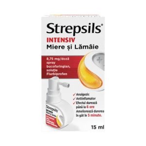 Strepsils Intensiv spray bucofaringian 8,75mg/doza cu miere si lamaie, 15ml, Reckitt