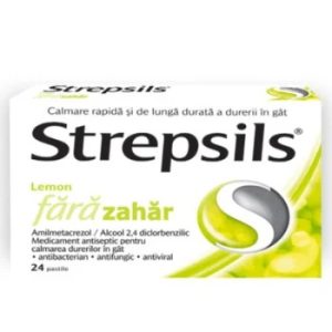 Strepsils Lemon fara zahar, 24 pastile de supt, Reckitt