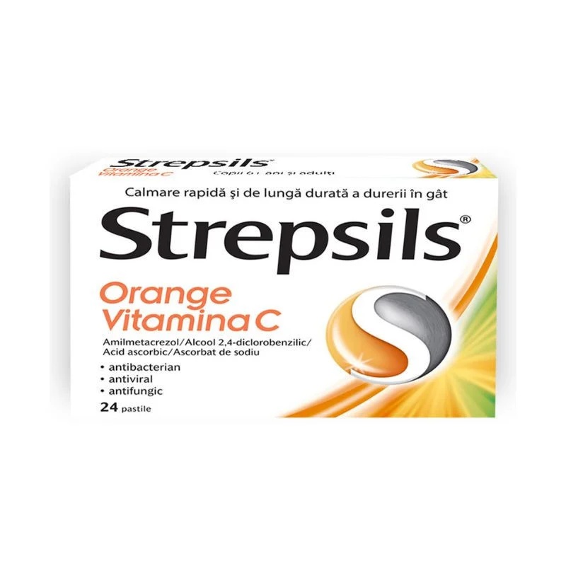 Strepsils Orange Vitamina C, 24 pastile de supt, Reckitt