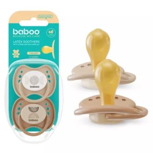 Suzeta rotunda din latex Calmy, Maro, 0 luni+, 2 bucati, Baboo