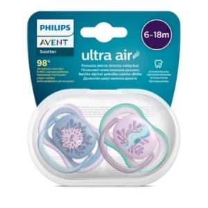 Suzete din silicon Ultra Air Roz/Albastru, 6-18l, 2 bucati, SCF085/61, Avent