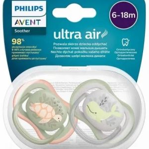 Suzete din silicon Ultra Air Verde/Gri, 6-18 luni, 2 bucati, SCF085/60, Avent