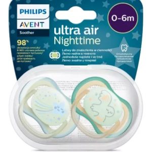 Suzete fosforescente Ultra Air Philips Avent, 0-6 luni, 2 bucati, Verde si Bleu, SCF376/18, Philips