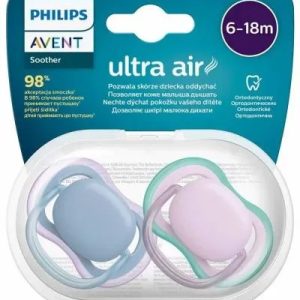 Suzete Ultra Air Albastru/Mov, 6-18 luni, 2 bucati, SCF085/34, Avent