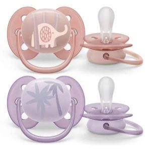 Suzete Ultra Soft 0-6 luni, Roz si Mov cu Desen, SCF091/09, 2 bucati, Philips Avent