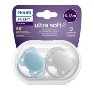 Suzete Ultra Soft Albastru/Gri, 6-18luni, 2 bucati, SCF091/17, Avent