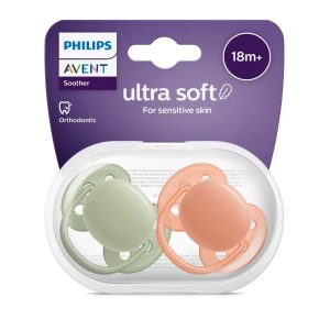 Suzete Ultra Soft portocaliu/verde 18l+, 2 bucati, SCF093/01, Avent