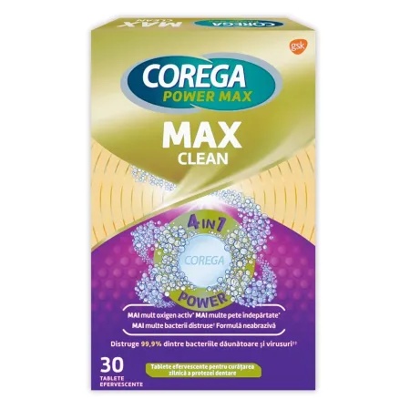 Tablete efervescente Corega Max Clean, 30 bucati