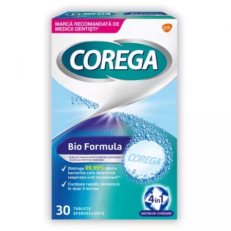 Tablete efervescente pentru curatarea protezei dentare Corega Bio Formula, 30 buc