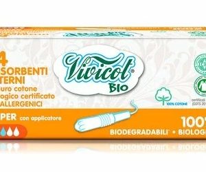 Tampoane din bumbac bio, hipoalergenic, compostabil, cu aplicator, 3 picaturi, 14 bucati, Vivicot Bio