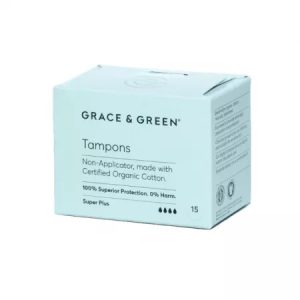 Tampoane din bumbac organic Super Plus, 15 bucati, Grace & Green