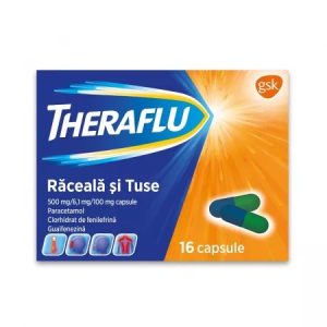Theraflu raceala si tuse, 500mg/6,1mg/100mg, 16 capsule, Gsk