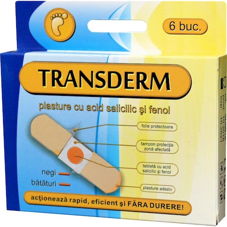 Transderm plasture cu acid salicilic pentru negi si bataturi, 6 bucati