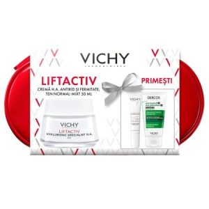 Trusă VICHY Crema zi Liftactiv Hyaluronic Specialist H.A, 50ml + Fluid SPF50+ Capital Soleil, 15ml + Sampon anti-matreata Dercos, 50ml