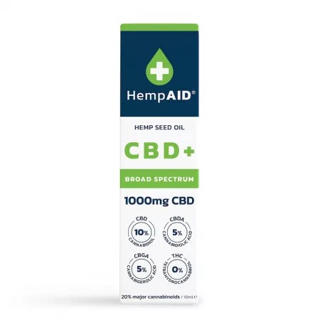 Ulei de canepa cu 1000 mg CBD, 500 mg CBDA, 500 mg CBGA, 10 ml, HempAID