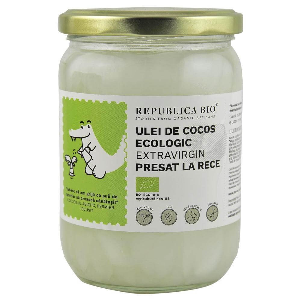 Ulei de cocos eco extravirgin, presat la rece, 500 ml, Republica Bio