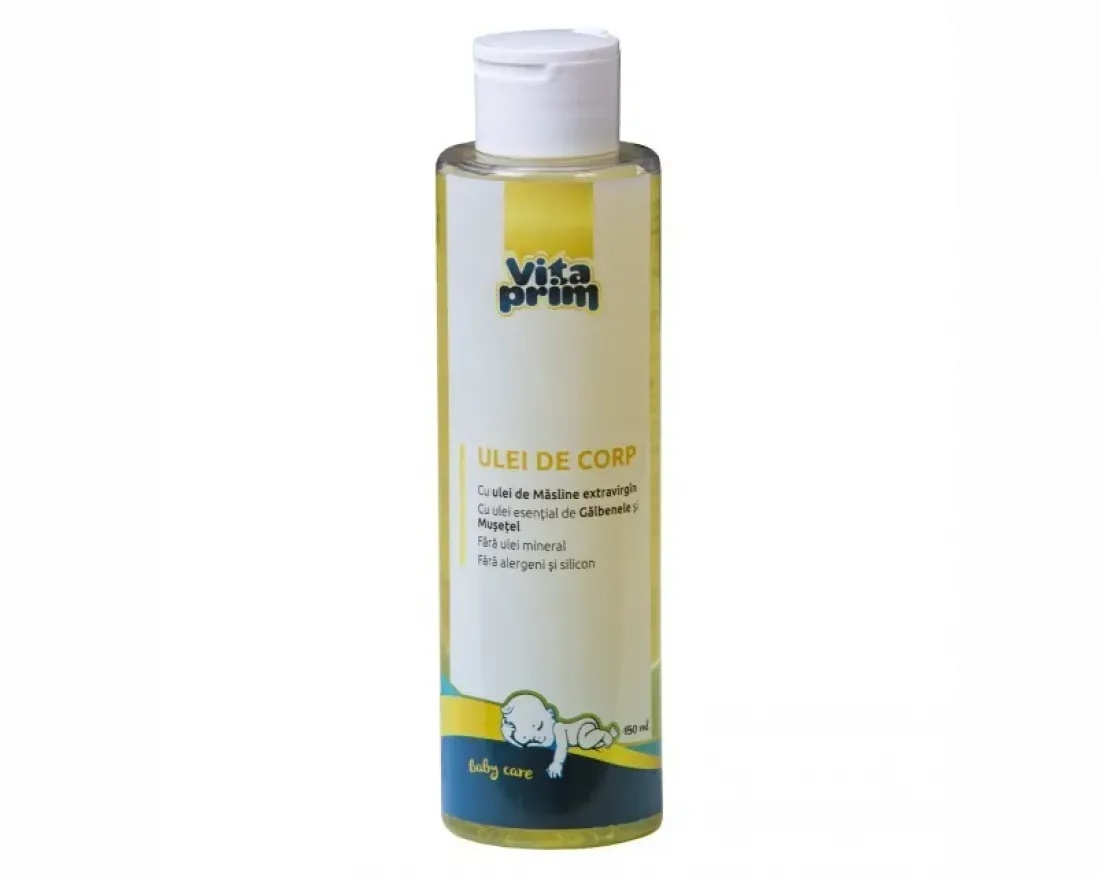 Ulei de corp cu ulei de masline, galbenele si musetel Baby Care, 150ml, VitaPrim