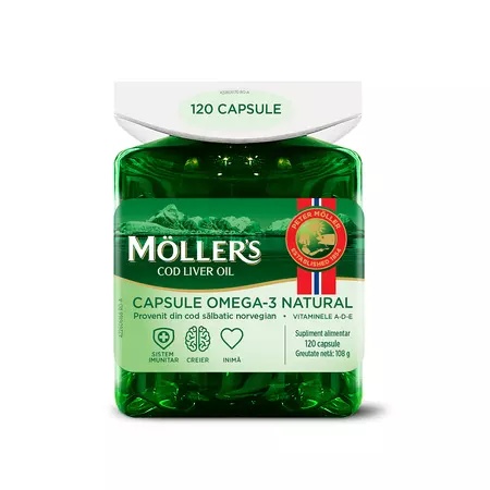 Ulei de Ficat de Cod, Omega 3, 120 Capsule, Mollers