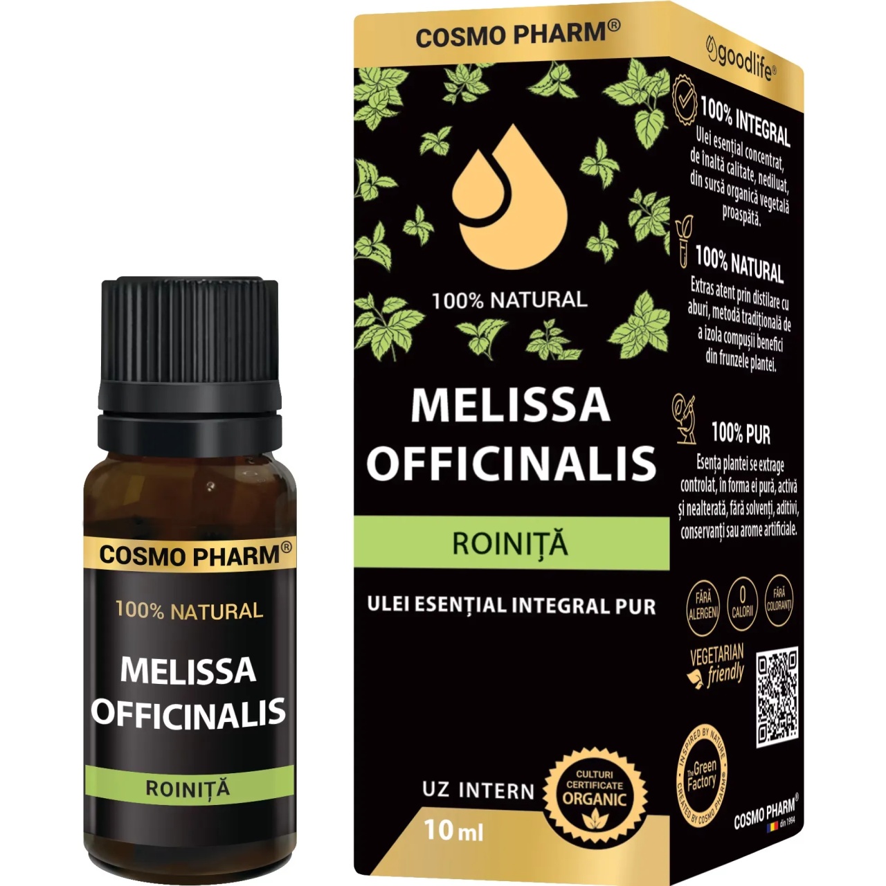 Ulei esential integral de roinita Melissa officinalis, 10ml, Cosmopharm