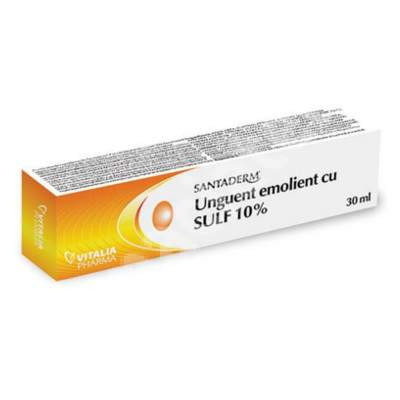 Unguent emolient cu Sulf 10% Santaderm, 30 ml