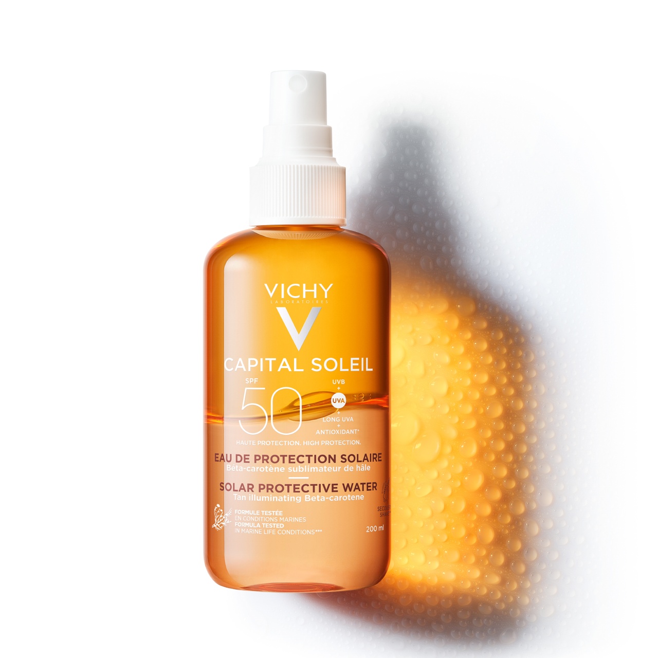 Vichy Capital Soleil Apa cu Protectie Solara SPF50, Bronz de durata, fata si corp, 200ml