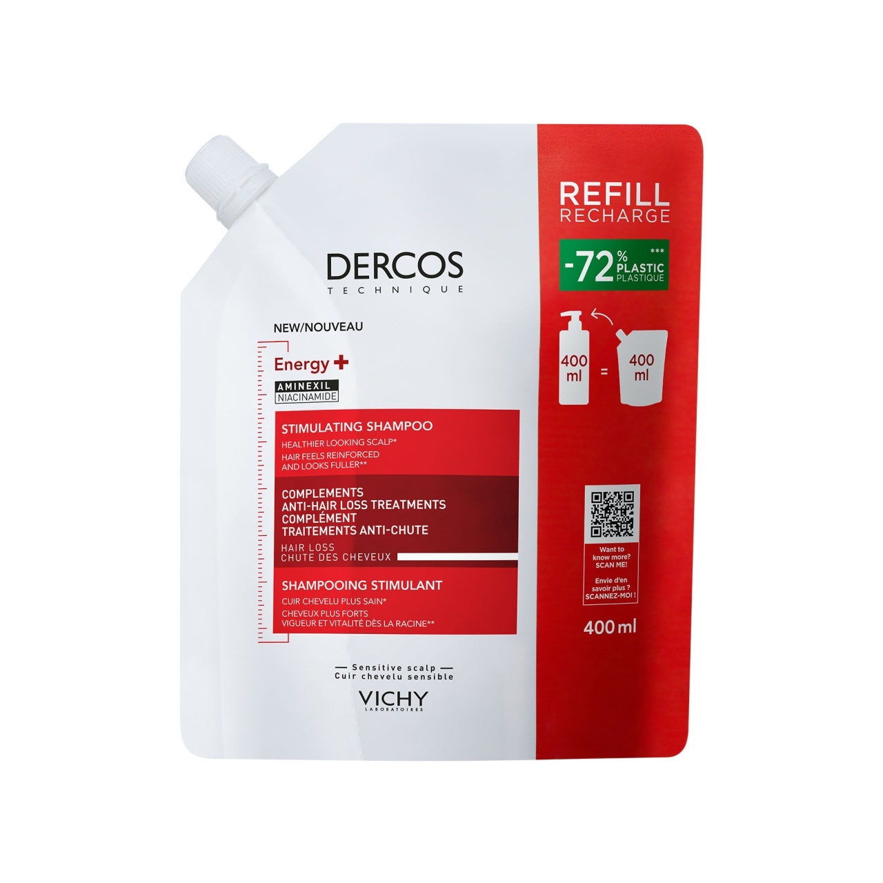 Vichy Dercos Sampon Energy+ cu actiune energizanta, rezerva refill 400 ml