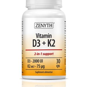 Vitamin D3 2000 UI + K2 75 mcg, 30 capsule, Zenyth
