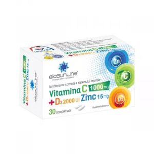 Vitamina C 1000mg + D3 2000UI + Zinc, 30 comprimate, BioSunLine