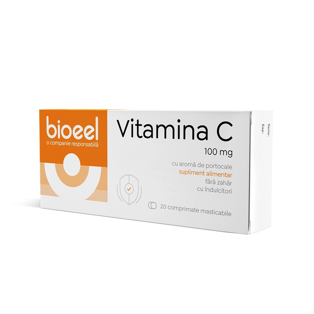 Vitamina C 100mg cu aroma de portocale, 20 comprimate masticabile, Bioeel