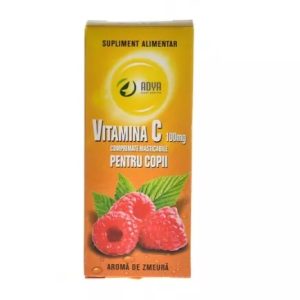 Vitamina C 100mg cu aroma de zmeura pentru copii, 30 comprimate, Adya Green Pharma