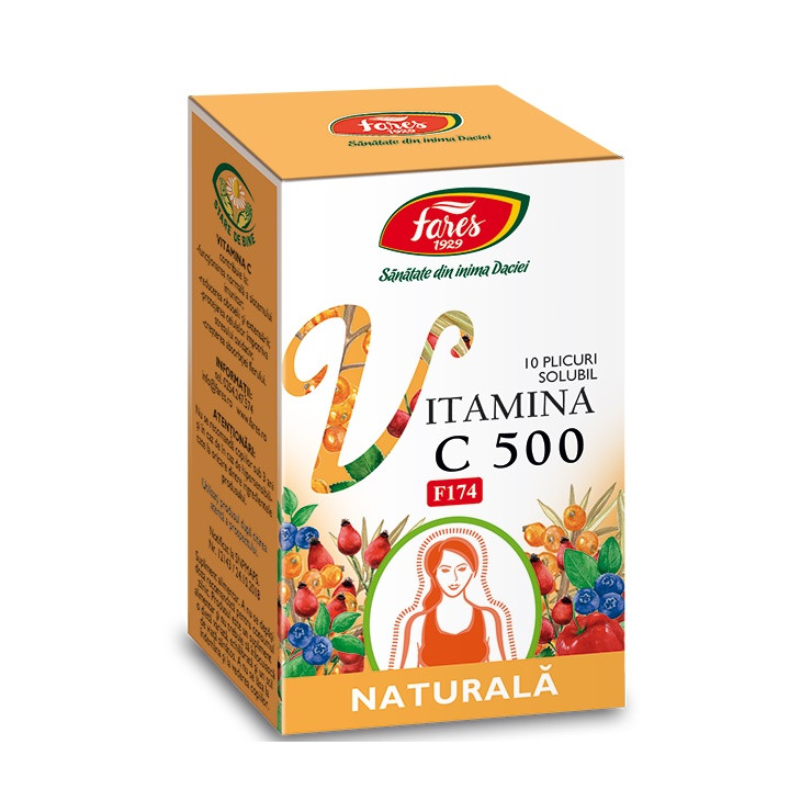 Vitamina C 500 naturala F174, 10 plicuri, Fares
