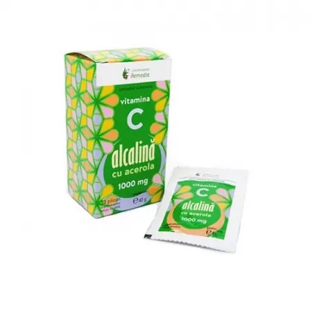 Vitamina C alcalină cu Acerola 1000 mg, 10 plicuri, Remedia