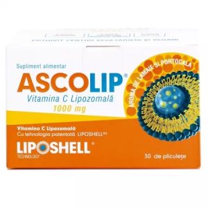 Vitamina C lipozomal 1000mg aroma lamaie si portocala, 30 plicuri, Ascolip, Liposhell