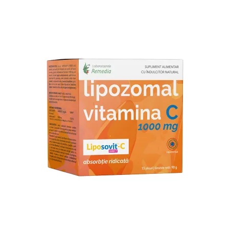 Vitamina C Lipozomala 1000 mg, 15 plicuri – Laboratoarele Remedia