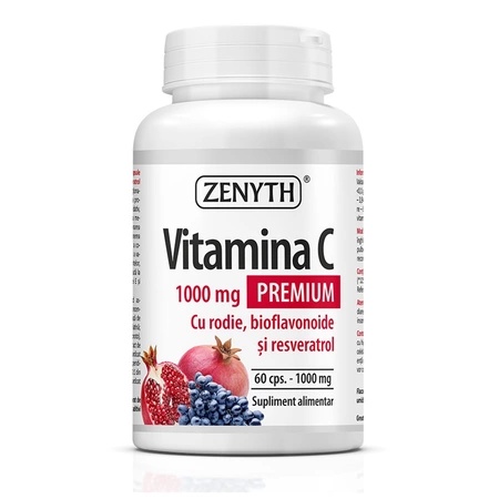 Vitamina C Premium cu rodie, bioflavonoide și resveratrol – 1000 mg, 60 capsule, Zenyth