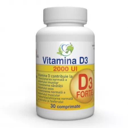 Vitamina D3 Forte 2000UI, 30 comprimate, Justin Pharma