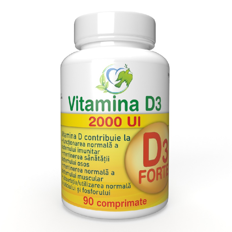 Vitamina D3 Forte 2000UI, 90 comprimate, Justin Pharma