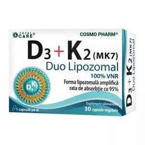 Vitamina D3 + K2 Duo lipozomal, 30 capsule, Cosmopharm