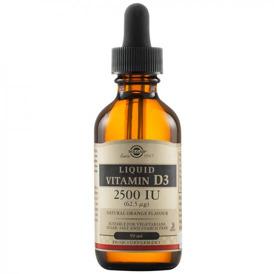 Vitamina D3 lichida 2500 UI, 62,5 mcg, aroma de portocala, 59 ml, Solgar
