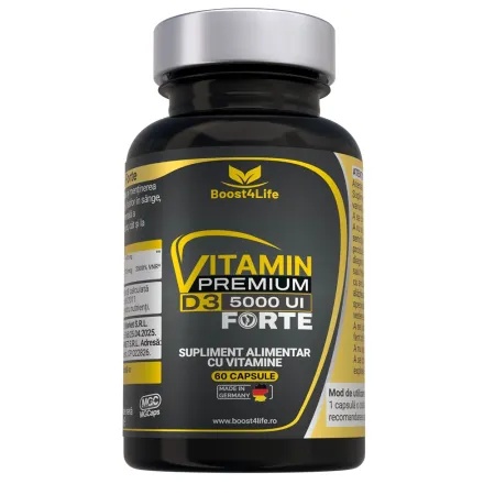 Vitamina D3 Premium Forte, 5000 UI, 60 capsule moi, Boost4Life
