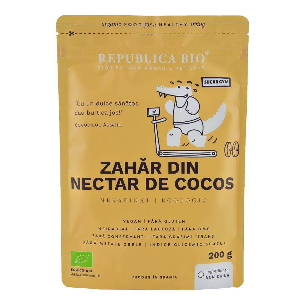 Zahar bio fara gluten din nectar de cocos pur, 200g, Republica Bio