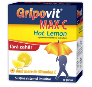 Zdrovit Gripovit Max C Hot Lemon fara zahar 10 plicuri